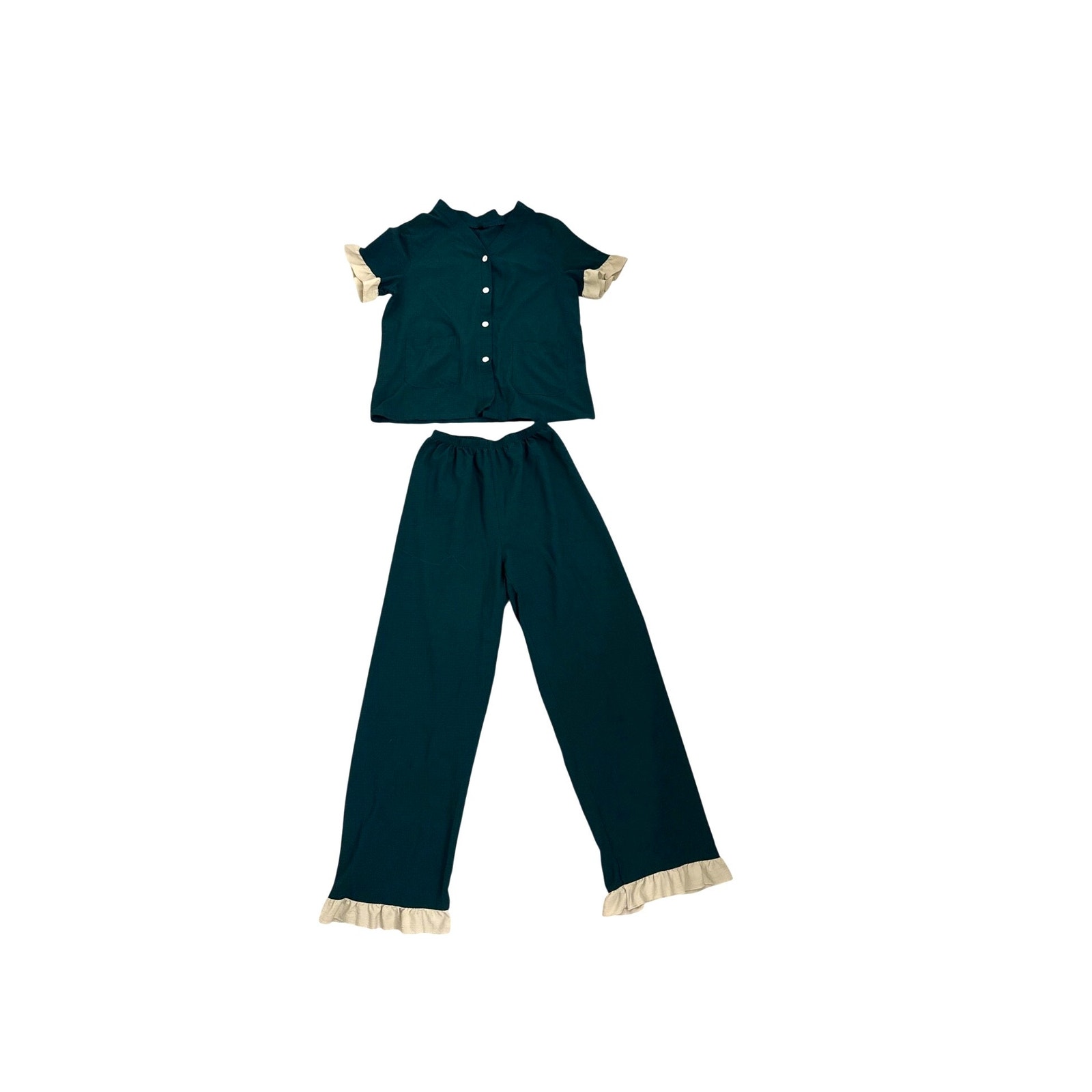 Shein 2 Piece Matching Set Loose Fit Baggy Ruffle Edge Pants Button Shirt Small